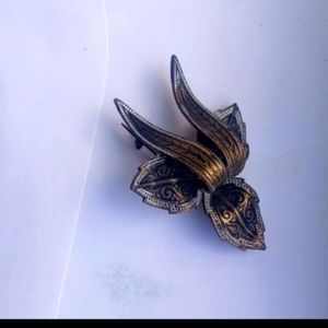 Edwardian Patina Bronze Oak Leaves Mourning Brooch @ 1910